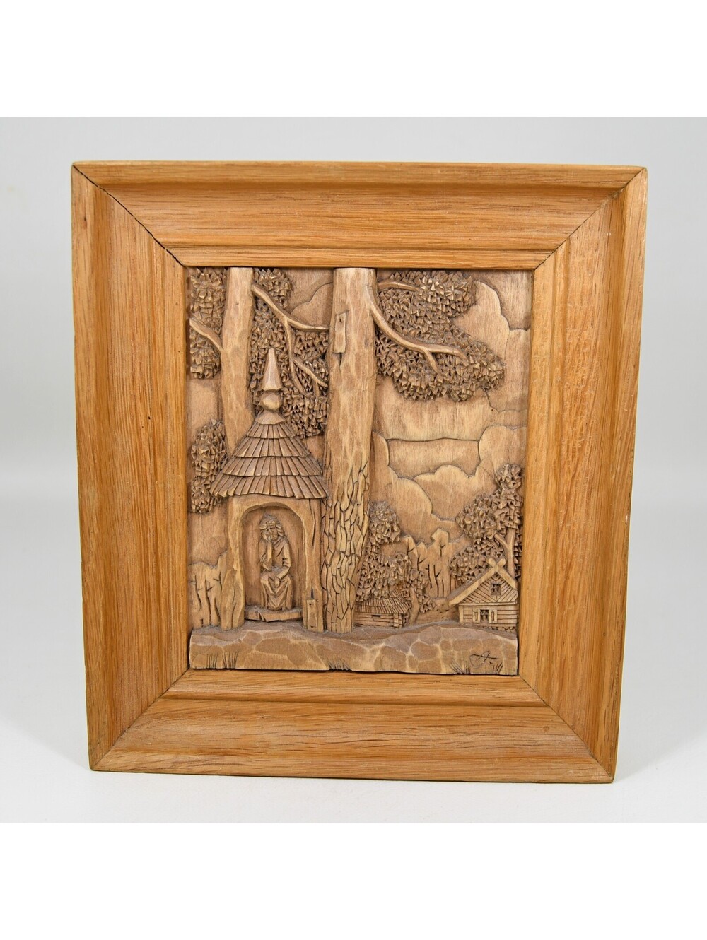 Lithuanian Wood Relief Carving Art Village Shrine Pensive Christ Jasilionis VTG